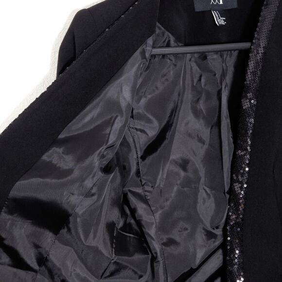 XXI Women’s Blazer Y2K Partycore Night Out Black Sequin Trim Cropped Jacket Sz S - Picture 5 of 12